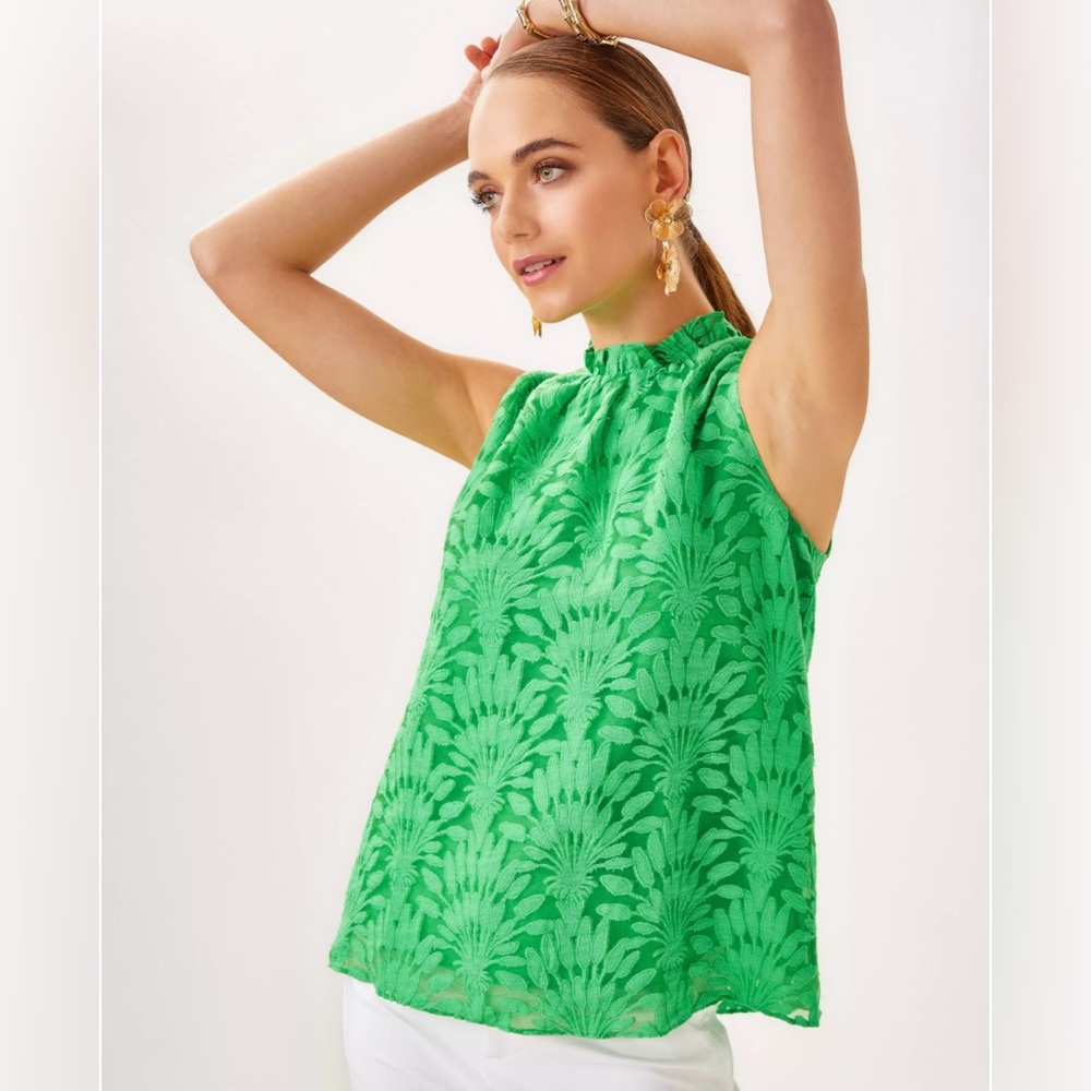 Lilly Pulitzer Sleeveless Green Jacquard Shell Top - Picture 3 of 8